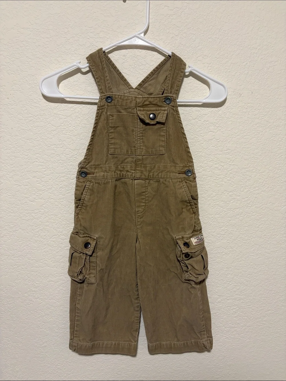 Polo Ralph Lauren Vintage Tan Corduroy Cargo Overalls Size 24 Months 100% Cotton